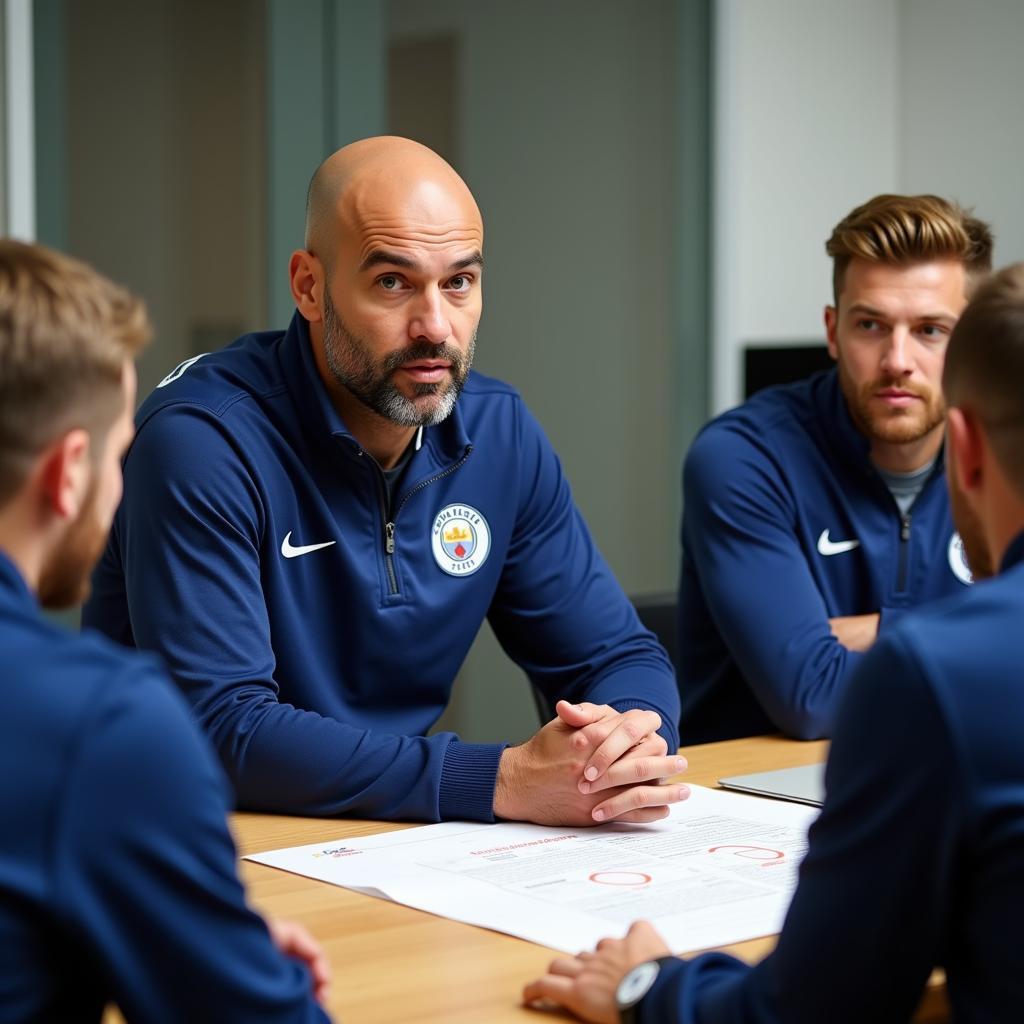 Pep Guardiola giving tactical instructions