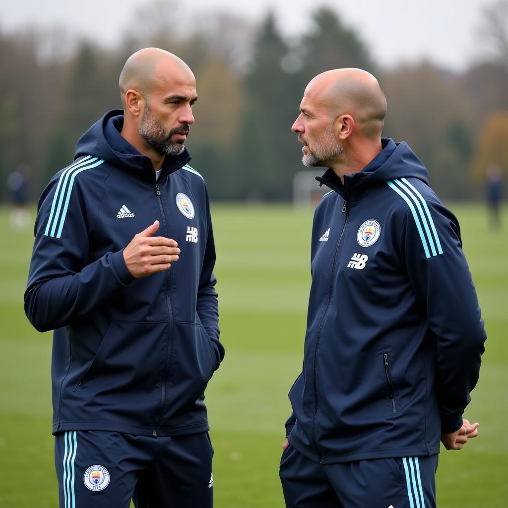 Pep Guardiola and Erling Haaland Discussing Tactics