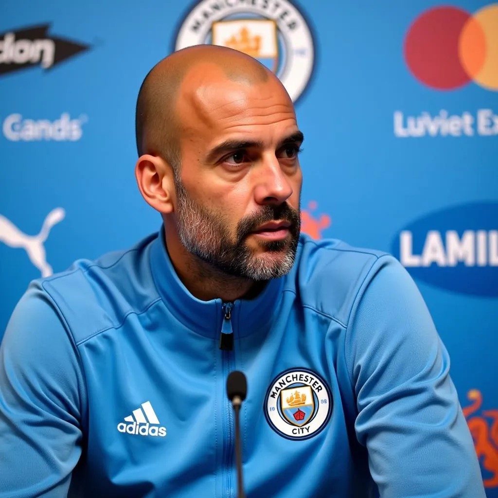 Pep Guardiola addressing the media