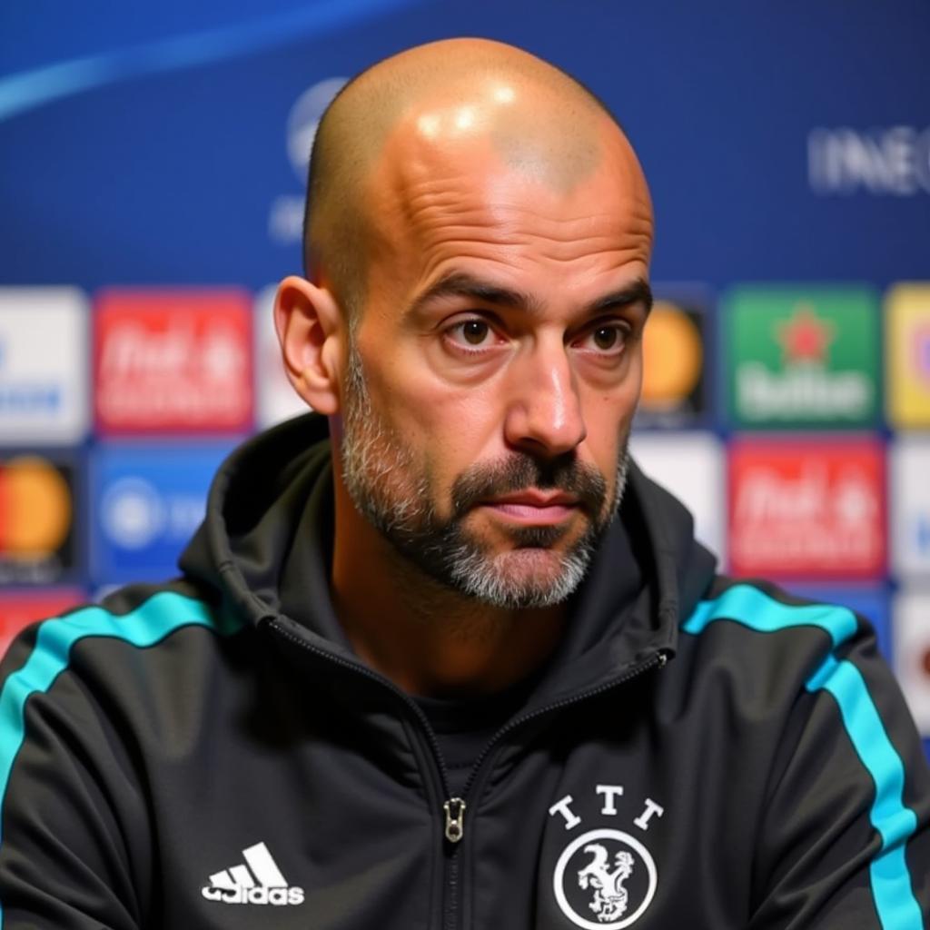 Pep Guardiola addressing the media