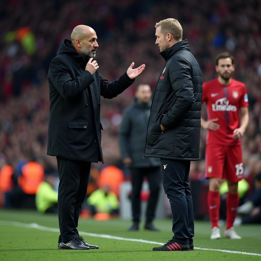 Pep Guardiola giving instructions to Erling Haaland