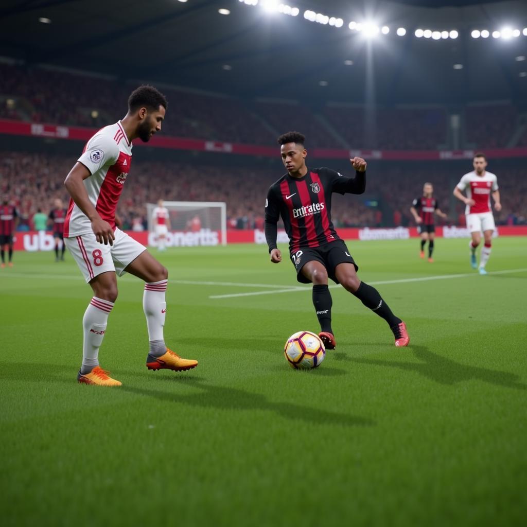 A PES 201 match in progress, demonstrating player switching during gameplay.