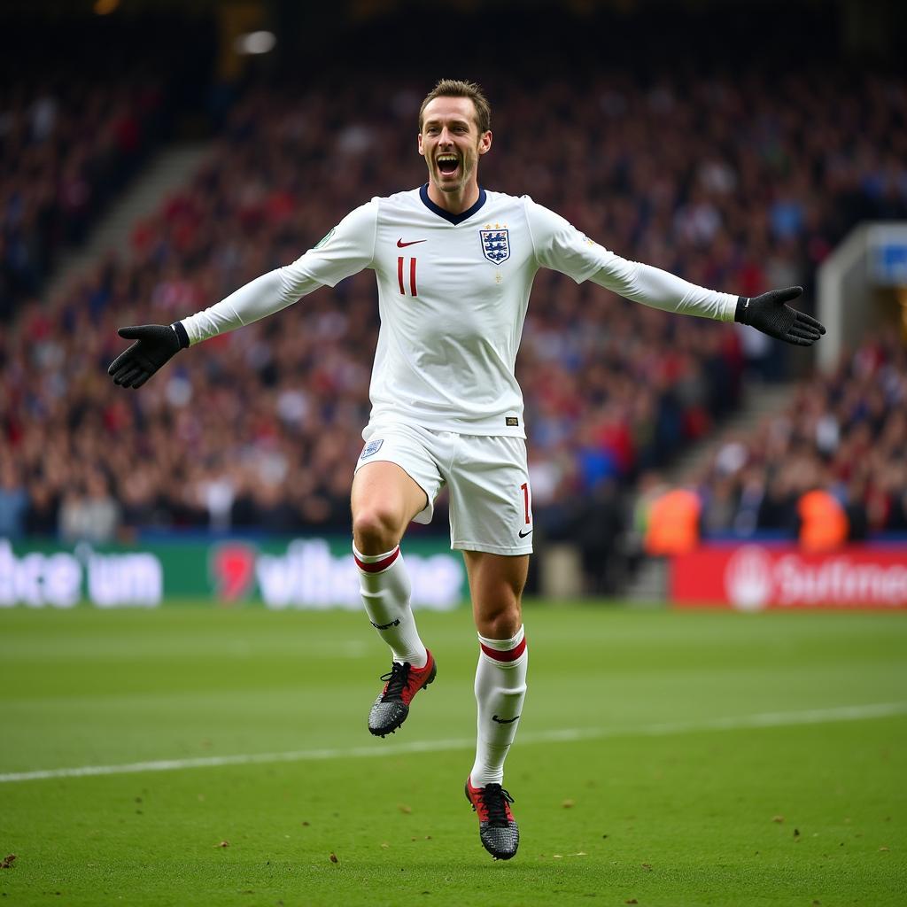 Peter Crouch doing the robot celebration after scoring a goal