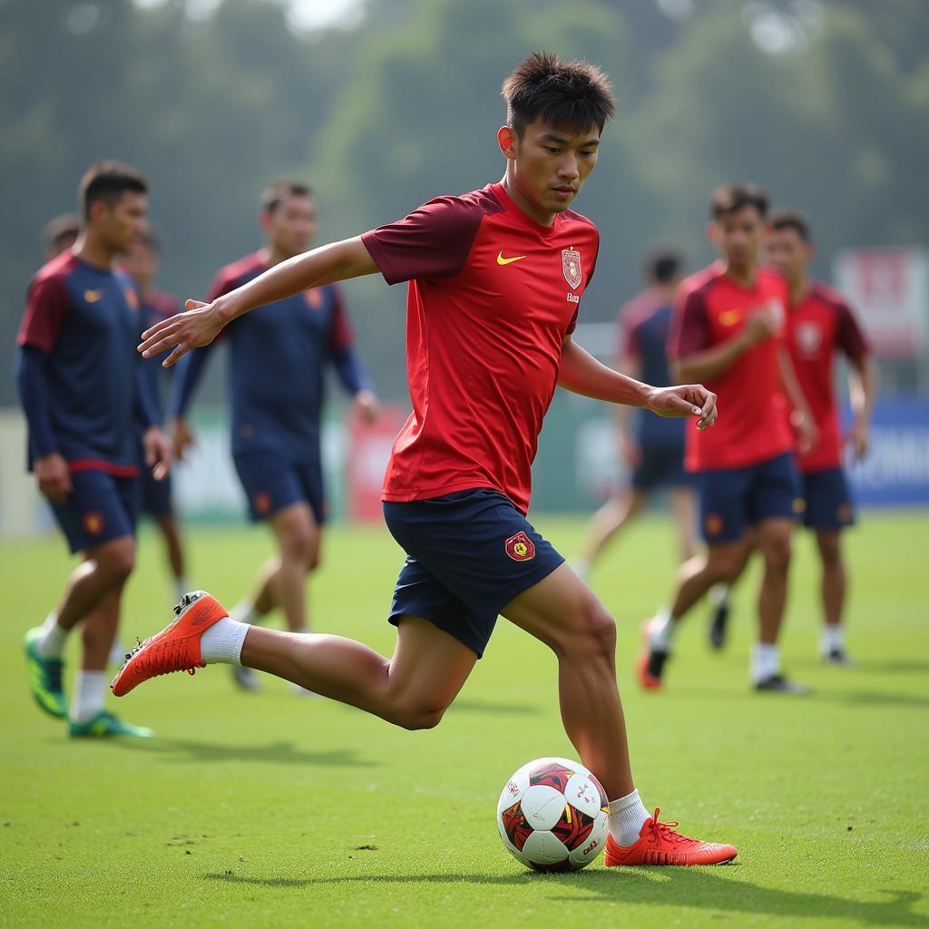 Pham Xuan Manh training with Vietnam U23