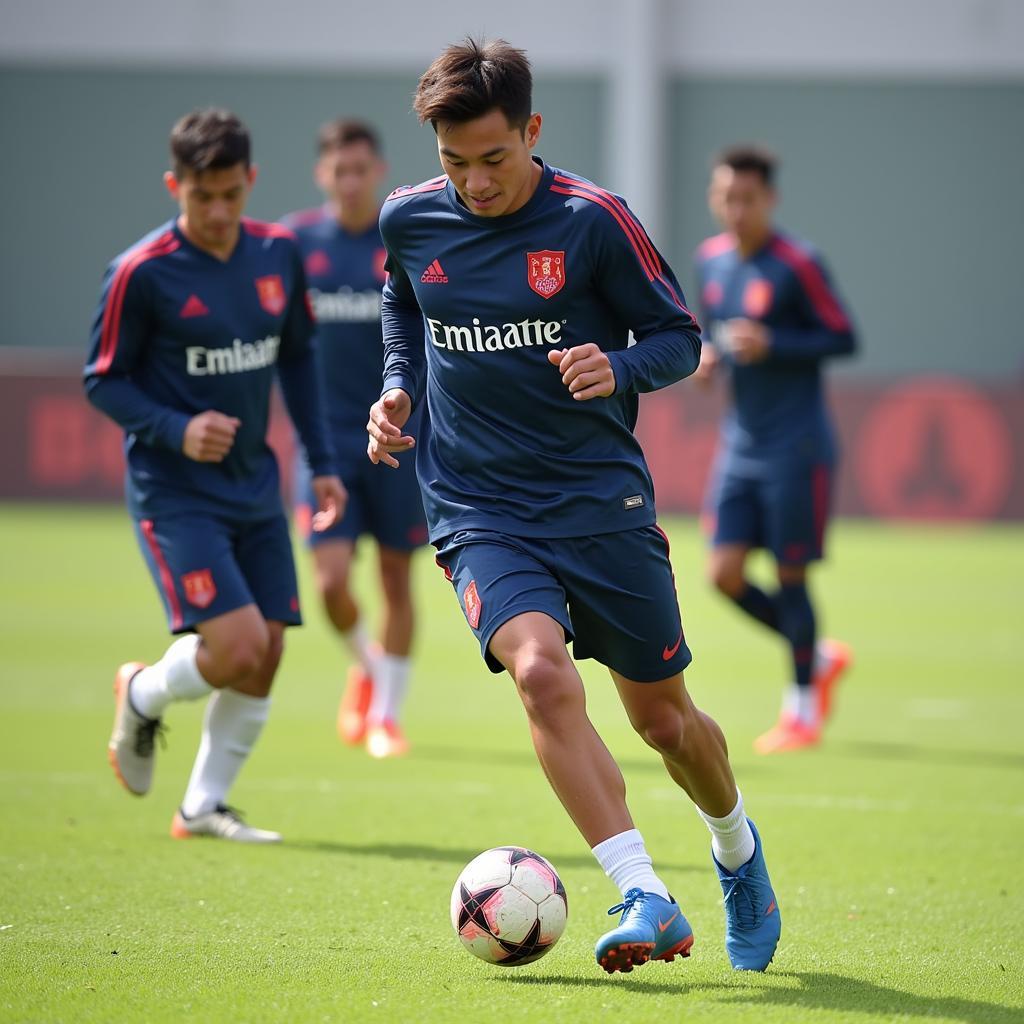 Phạm Xuân Tạo training with the Vietnamese national football team