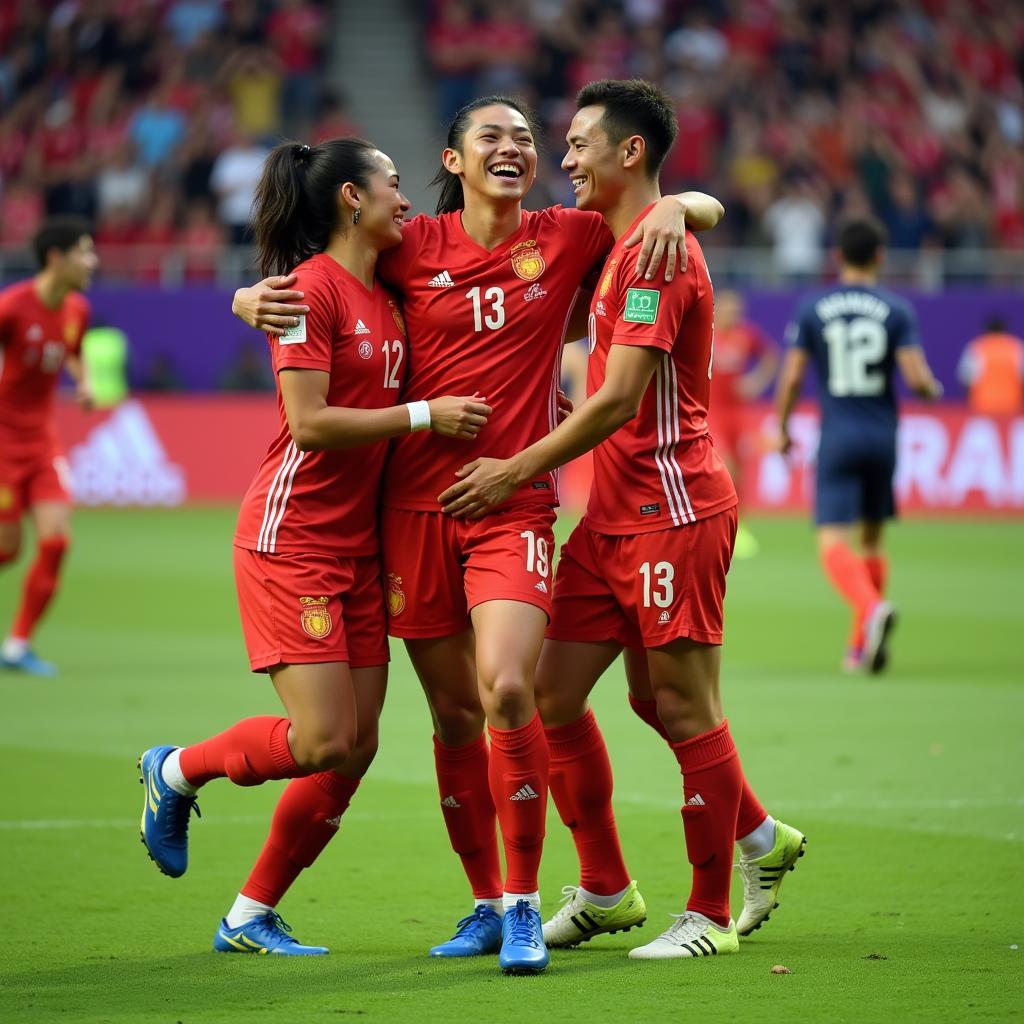 Phan Van Duc celebrates a crucial goal