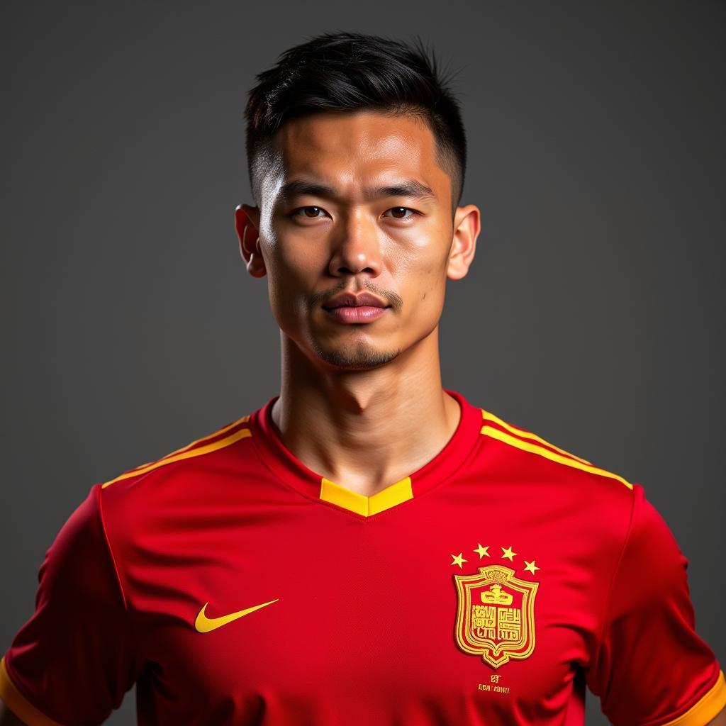 Phan Van Duc proudly wearing the Vietnam national team jersey