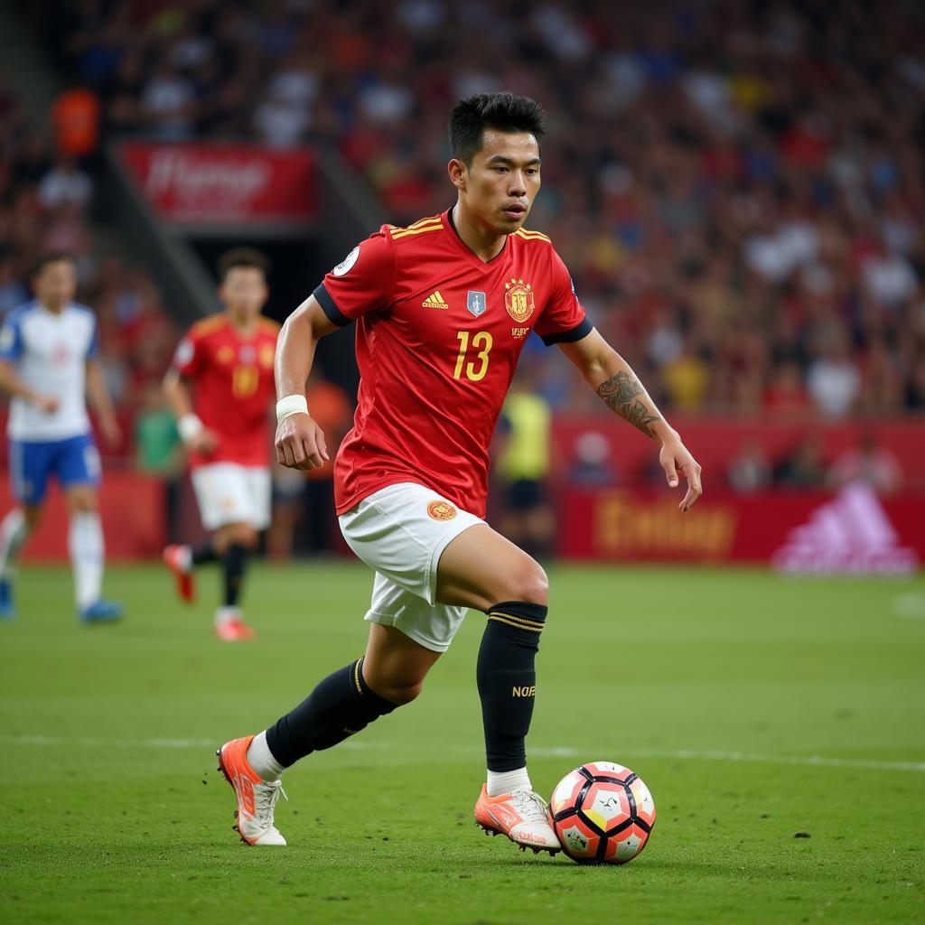 Phan Van Duc in action as a midfielder