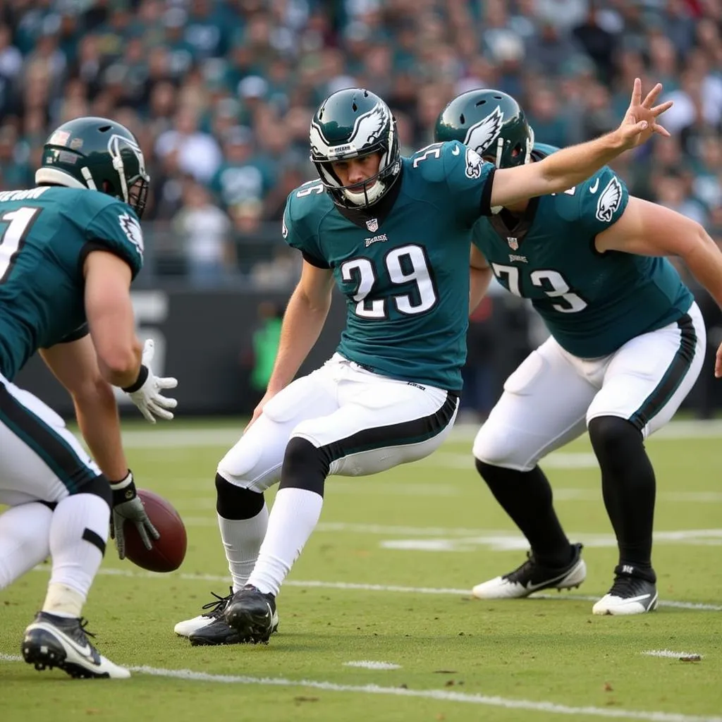 Philadelphia Eagles special teams unit during a field goal attempt