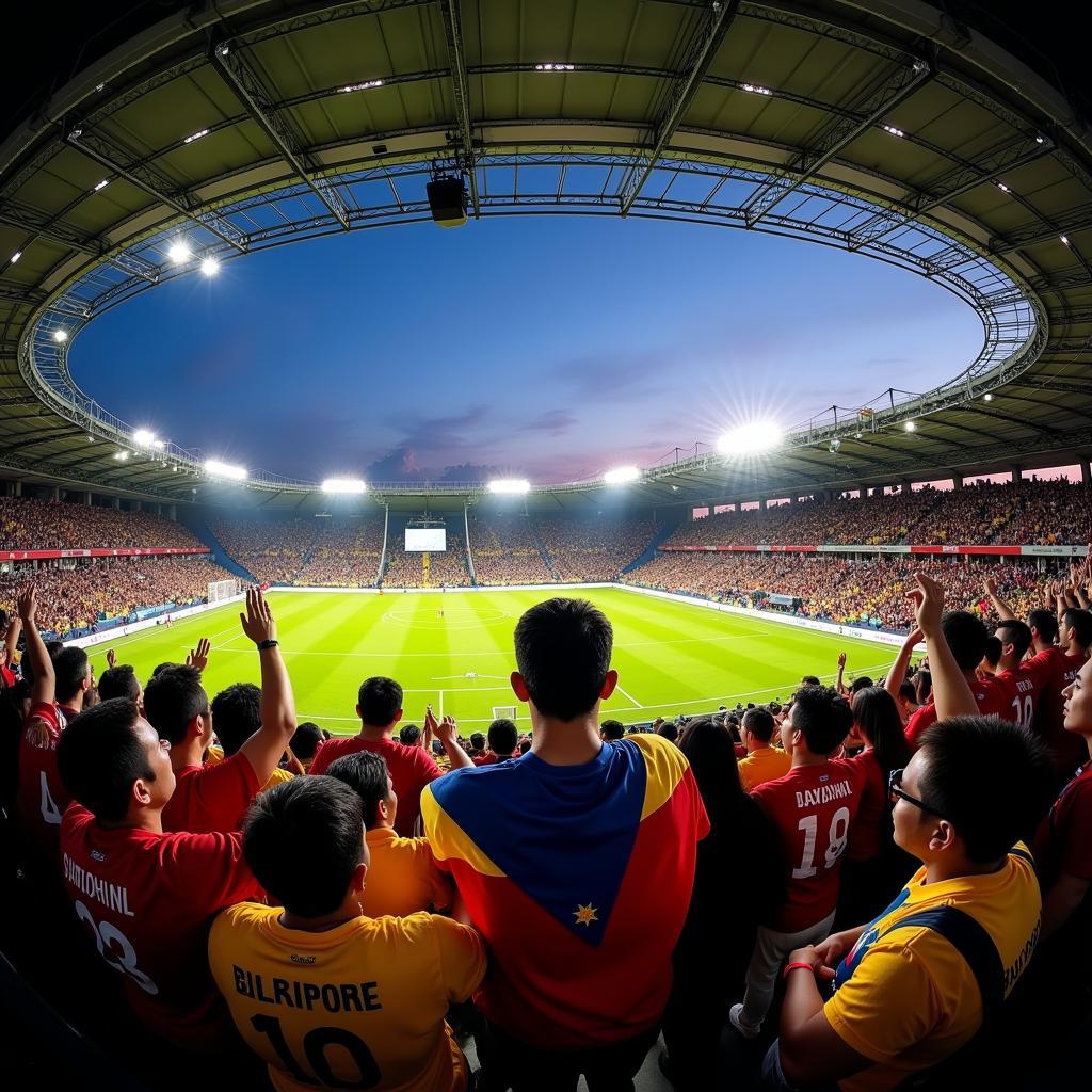 A sea of Philippine football fans cheering passionately for their team