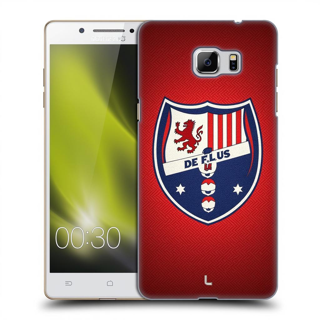 A close-up shot of a phone case featuring a prominent club crest