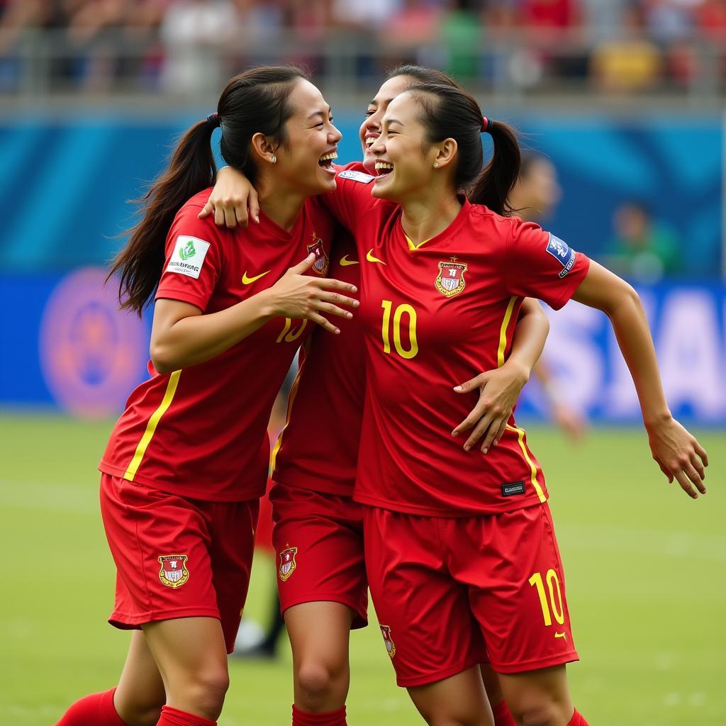 Phong Phu Ha Nam Female Footballers Celebrating a Goal