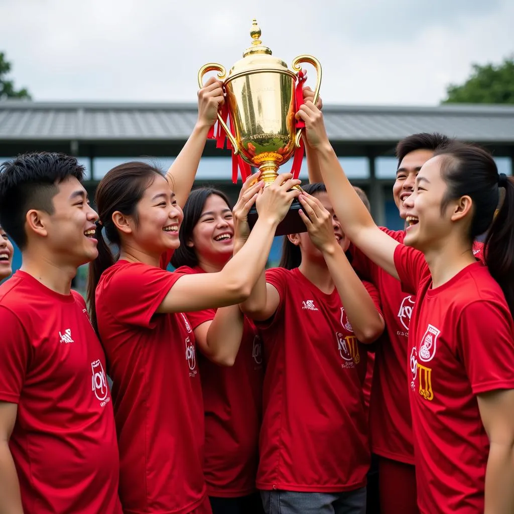 Phong Phú Hà Nam players celebrating with the trophy