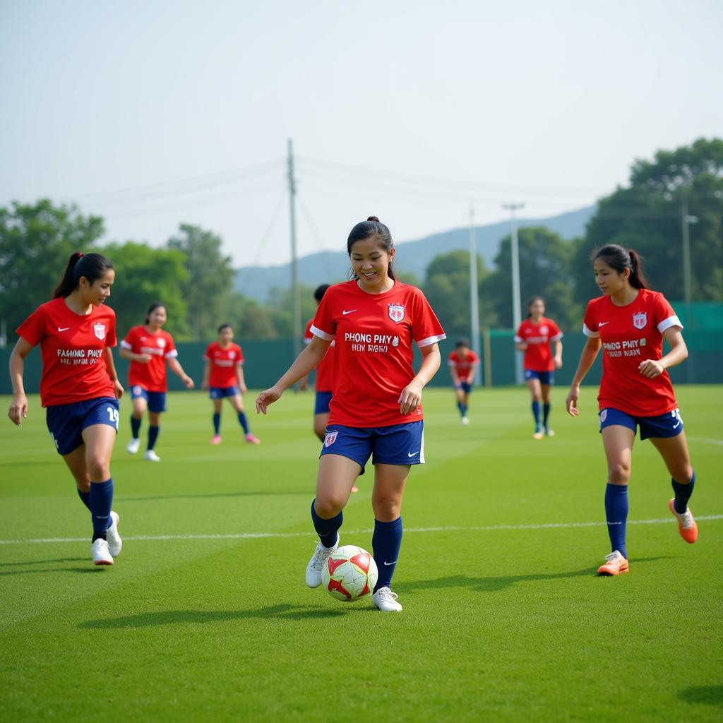 Phong Phu Ha Nam Women's Football Team practicing