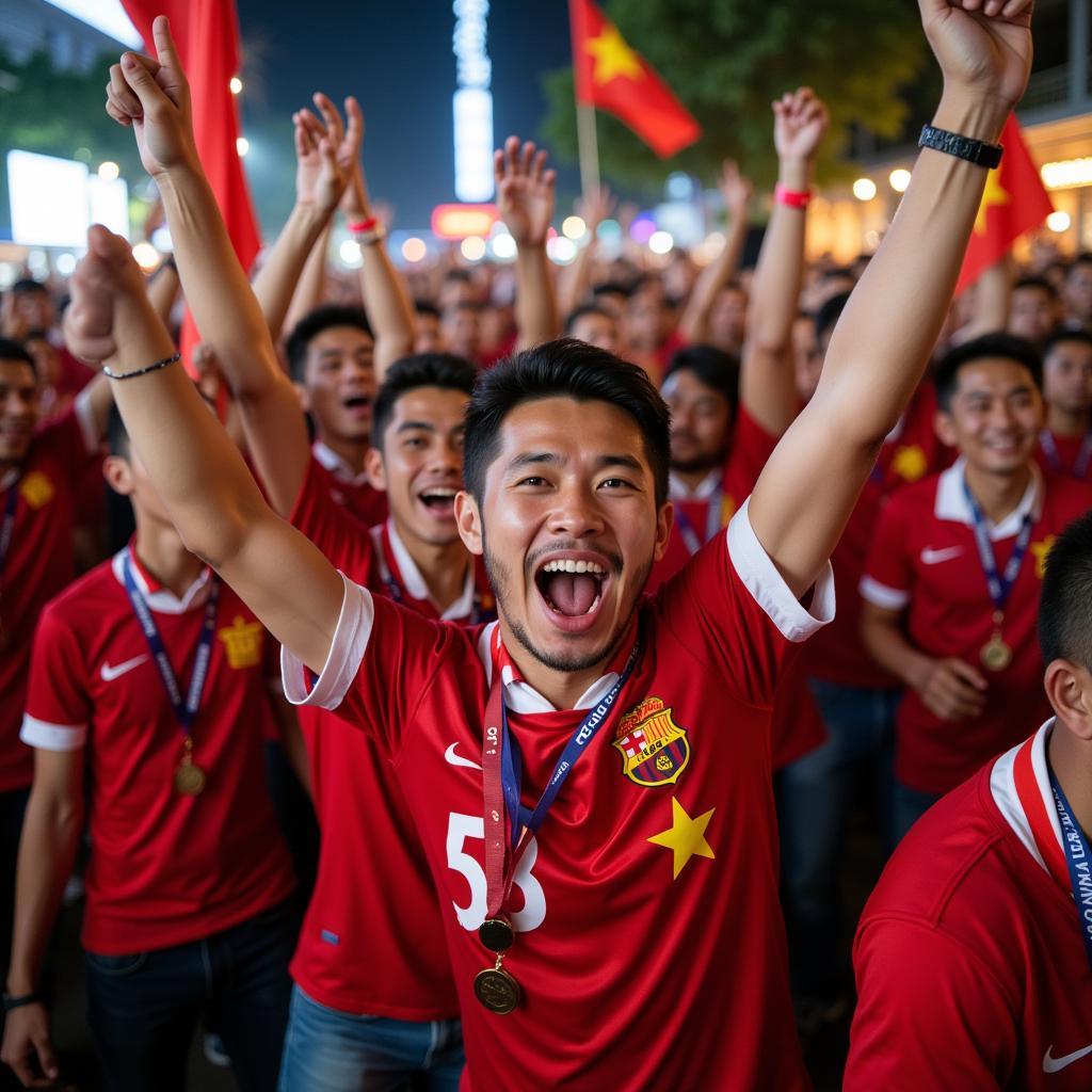 Football fans celebrating victory in Phu Yen