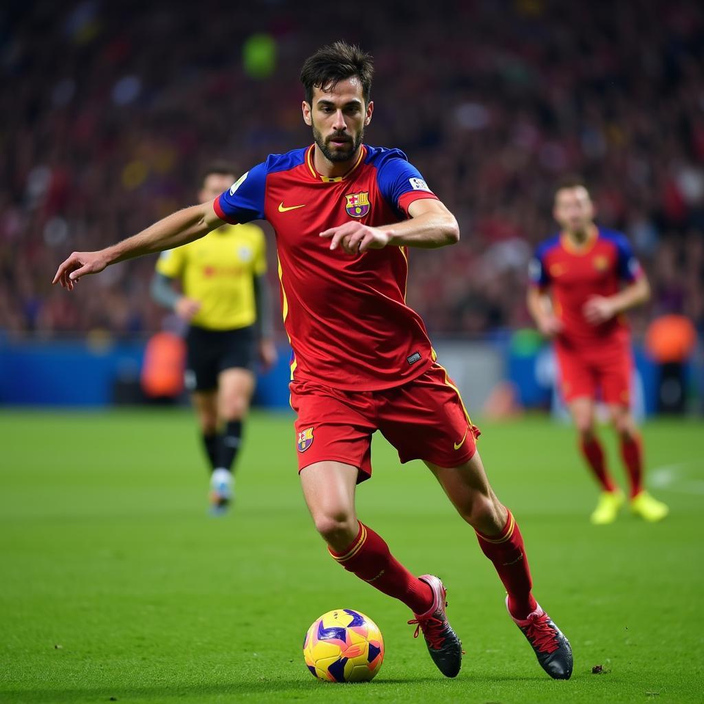 Gerard Piqué makes a defensive clearance in the 2018 Barcelona home kit.