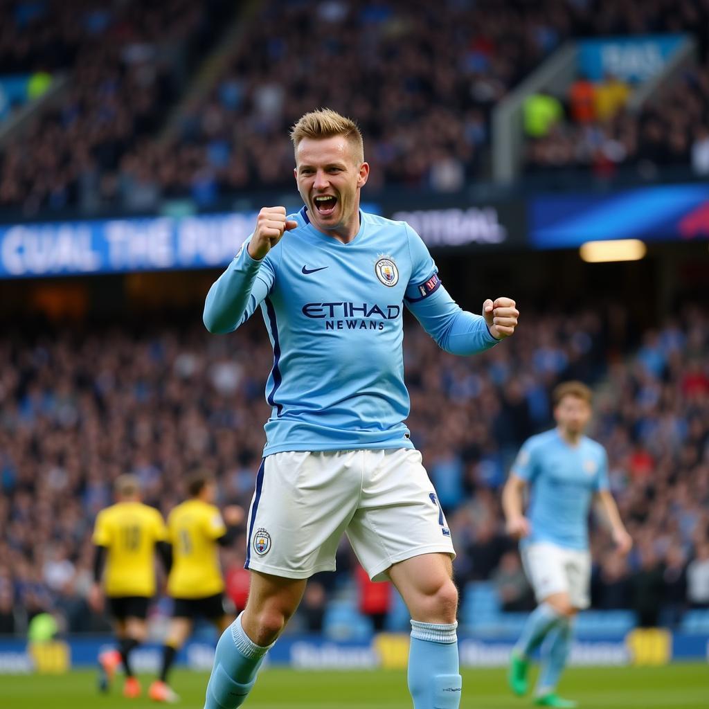 Erling Haaland celebrates a goal for Manchester City in the Premier League