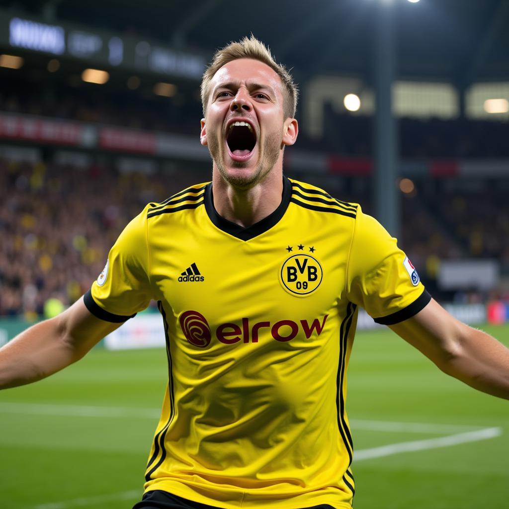 Erling Haaland celebrates a goal with Borussia Dortmund