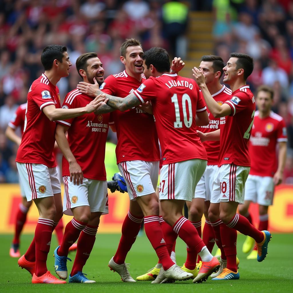 Footballer celebrating a goal with his club team