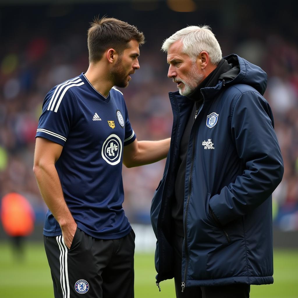 Football player and coach in a heated discussion