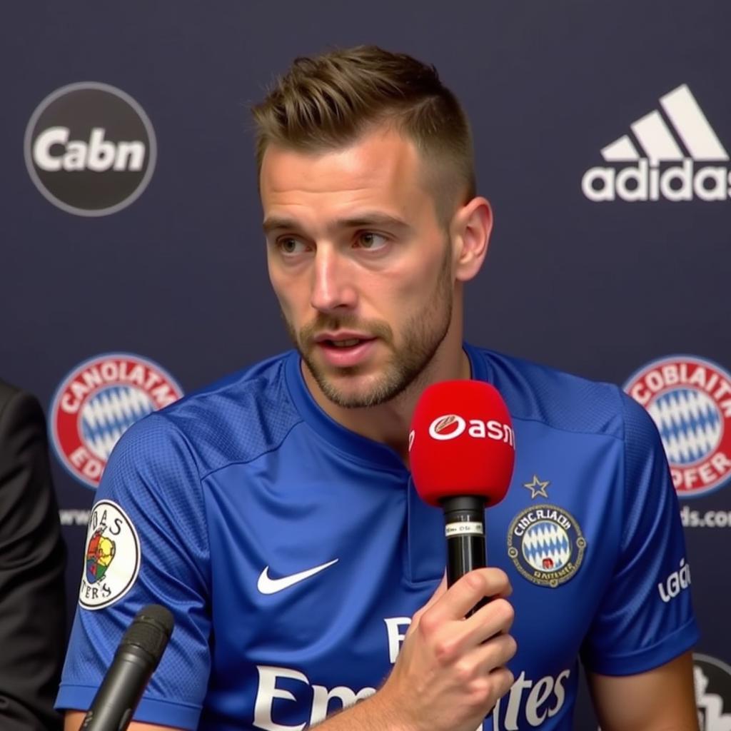 Footballer engaging in a post-match interview