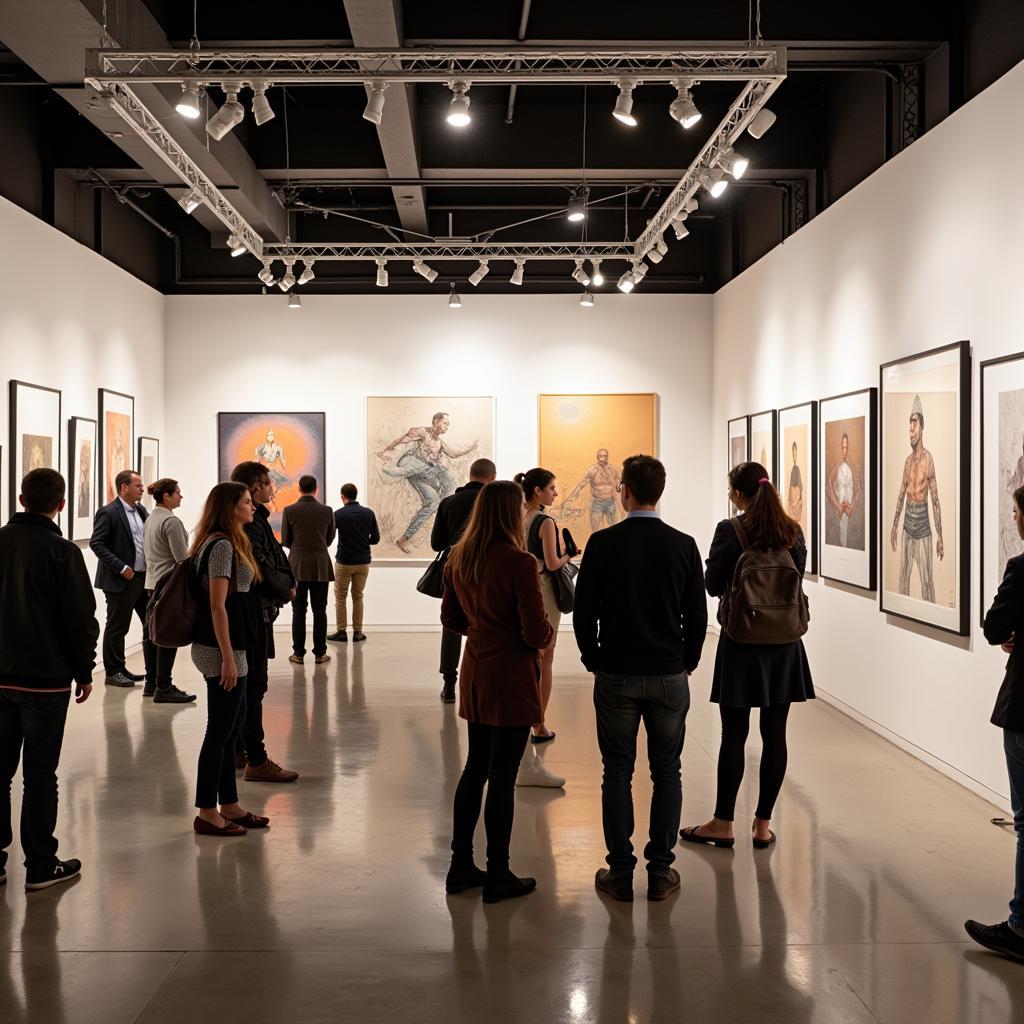 A display of player pencil drawings at an art exhibition