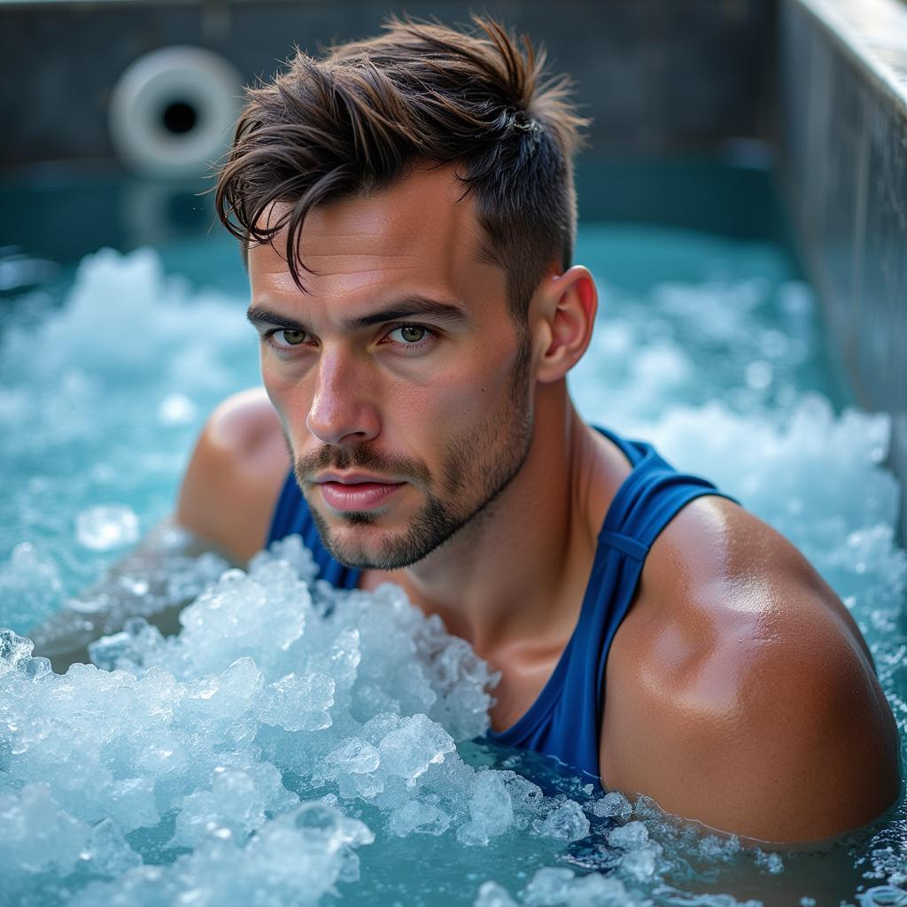 Soccer player in an ice bath