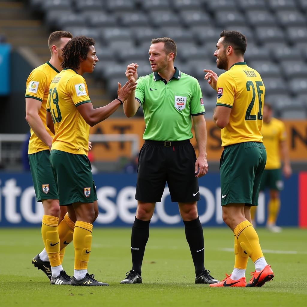 Players Arguing With Referee After Whistle Blown