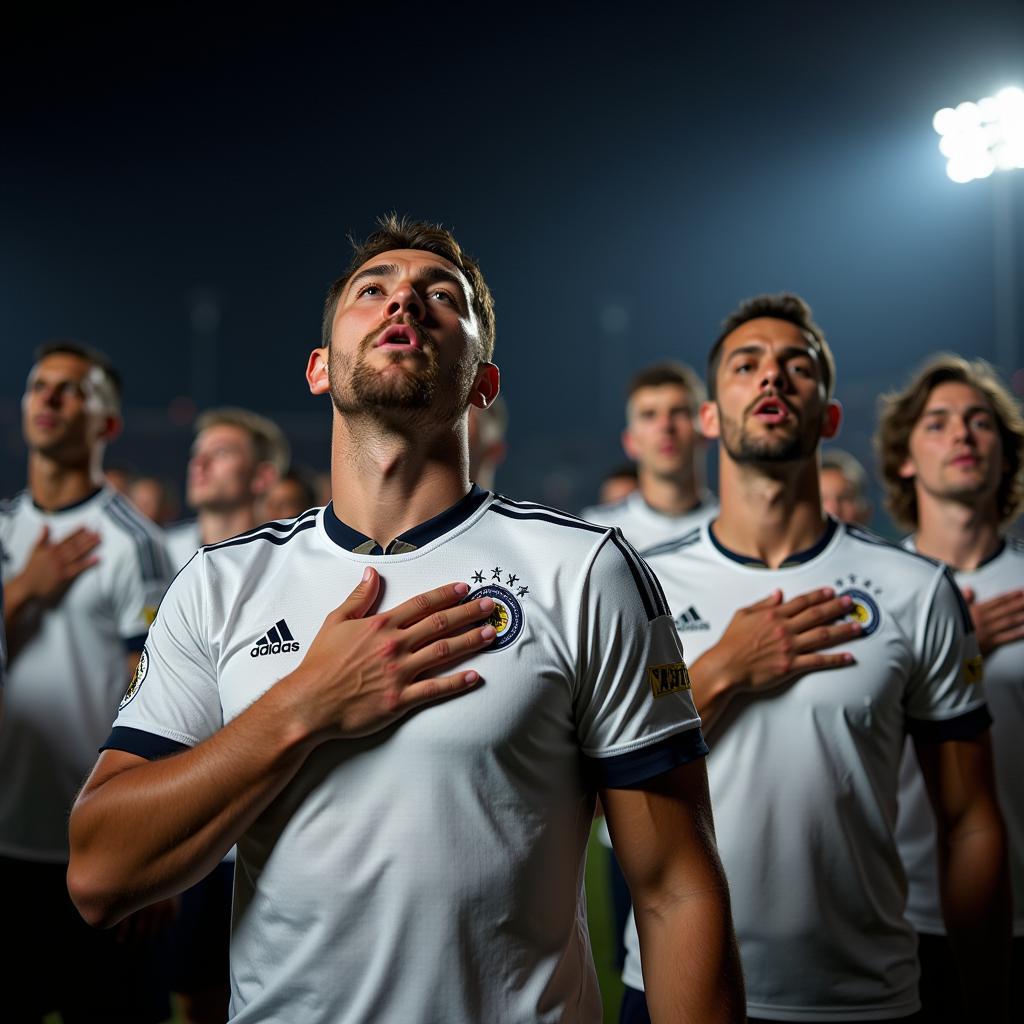 Football Players Singing National Anthem