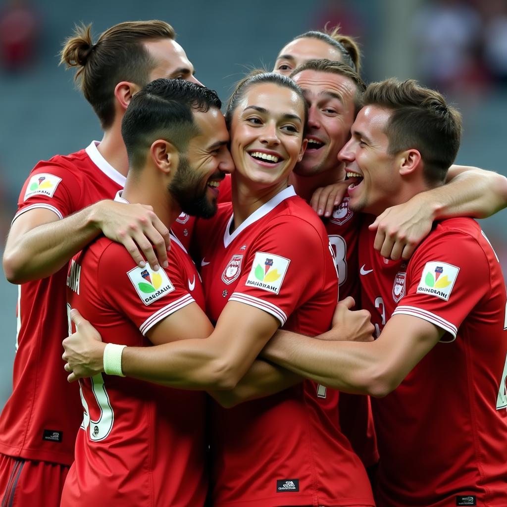 Poland national team players celebrating a victory