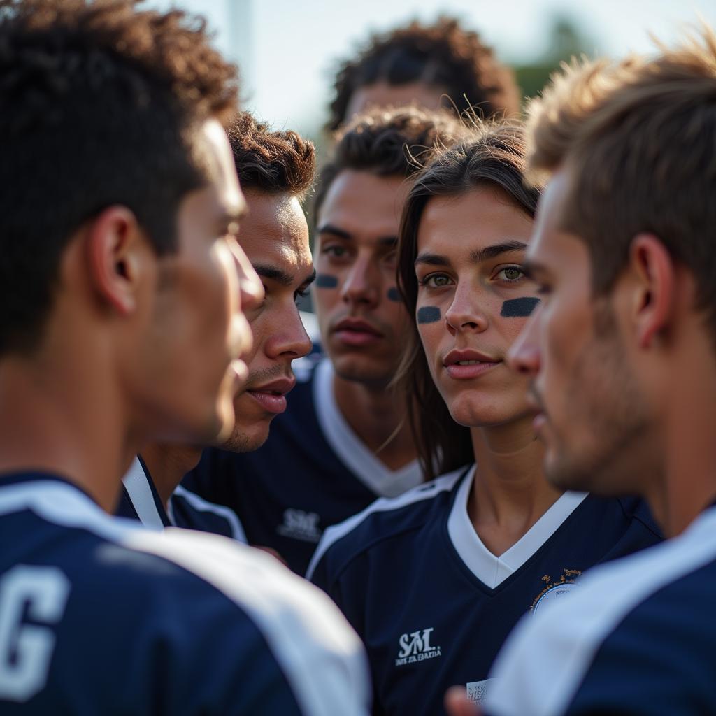 Football team in a pre-game huddle