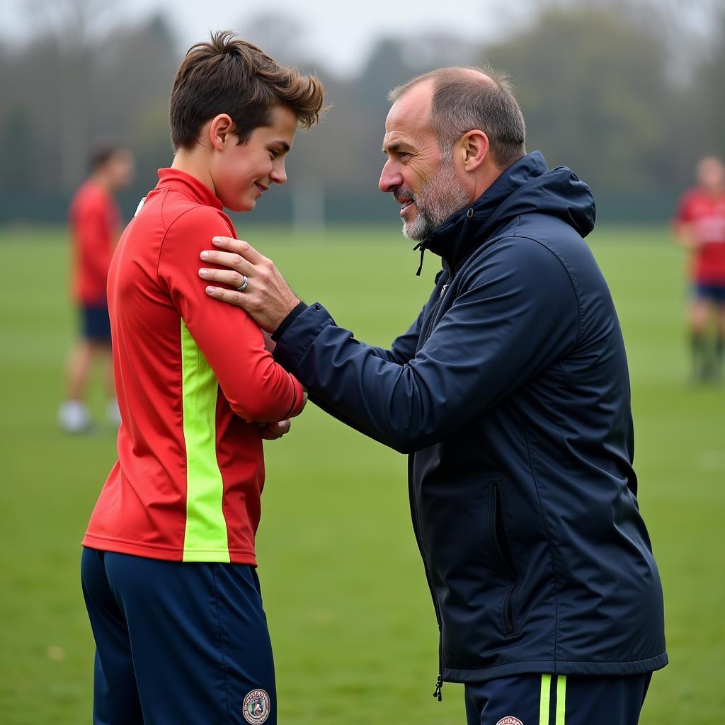 Premier League coach mentoring young player