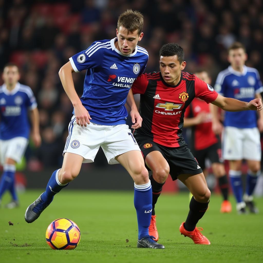 Young footballers compete in a Premier League academy match