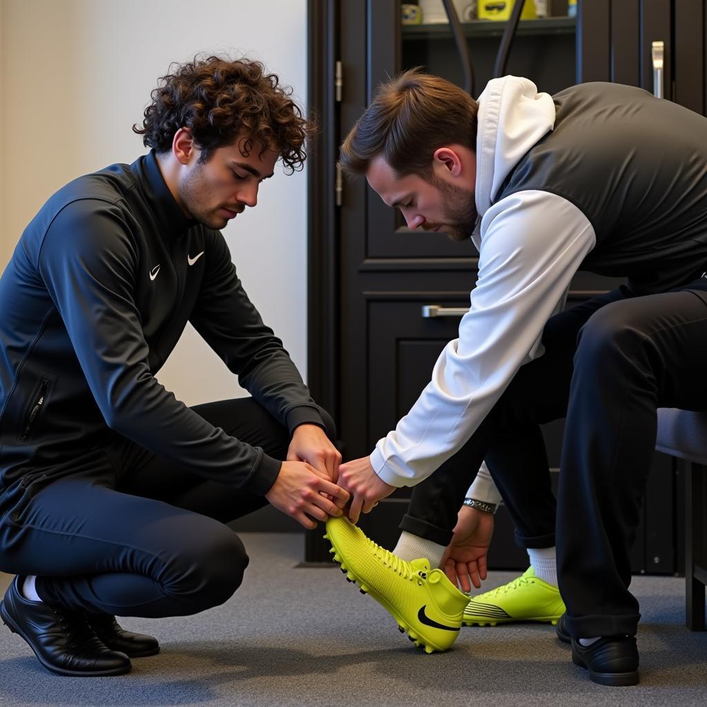 Premier League Player Getting Fitted for Boots