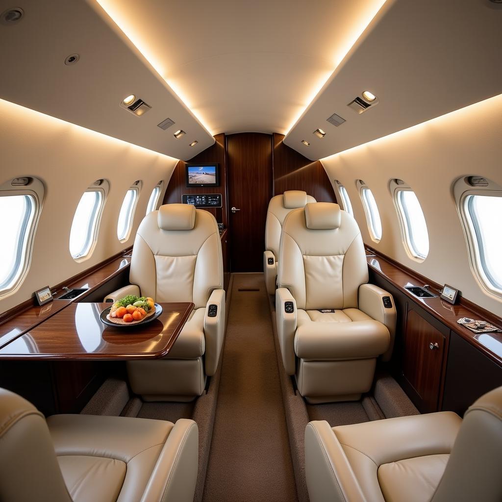 Luxurious interior of a private jet