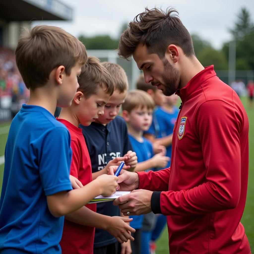 Professional Footballer Interacting with Young Fans