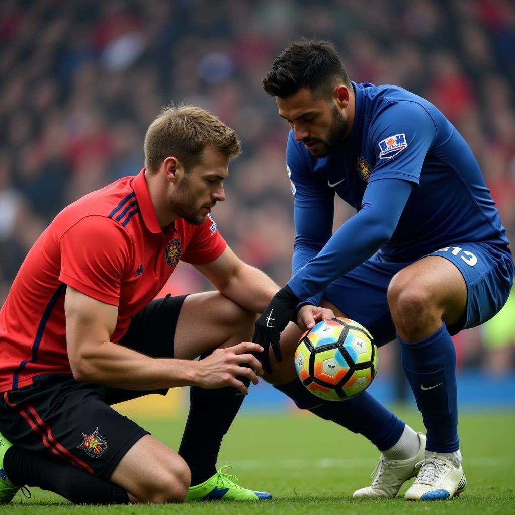 Professional Football Player Receiving Post-Match Physiotherapy