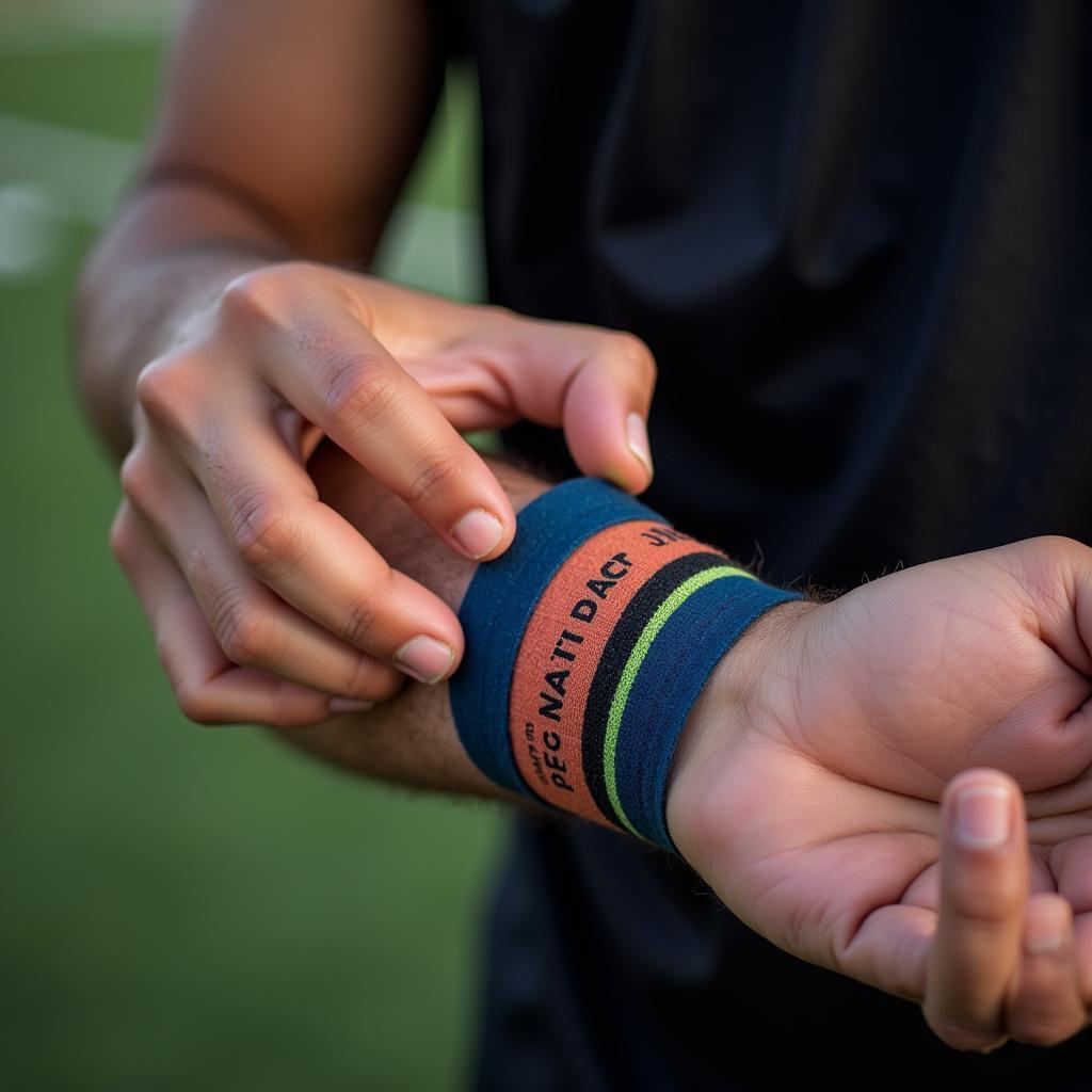 Professional Footballer Taping Wrist