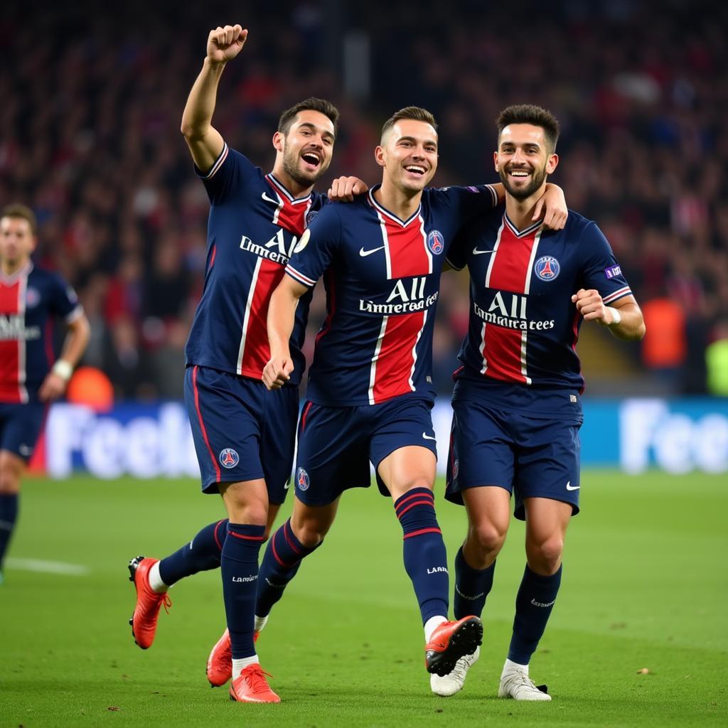 PSG players celebrating a goal