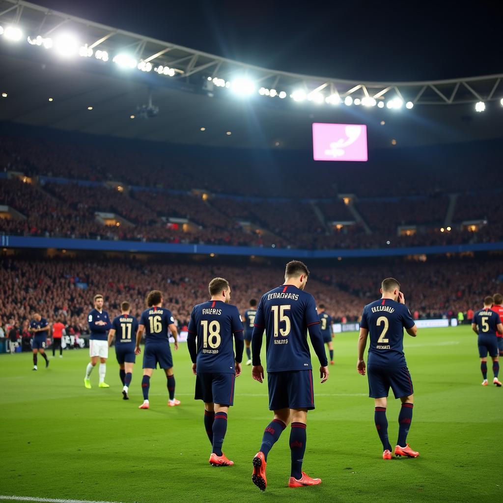 PSG players leaving the pitch after a match