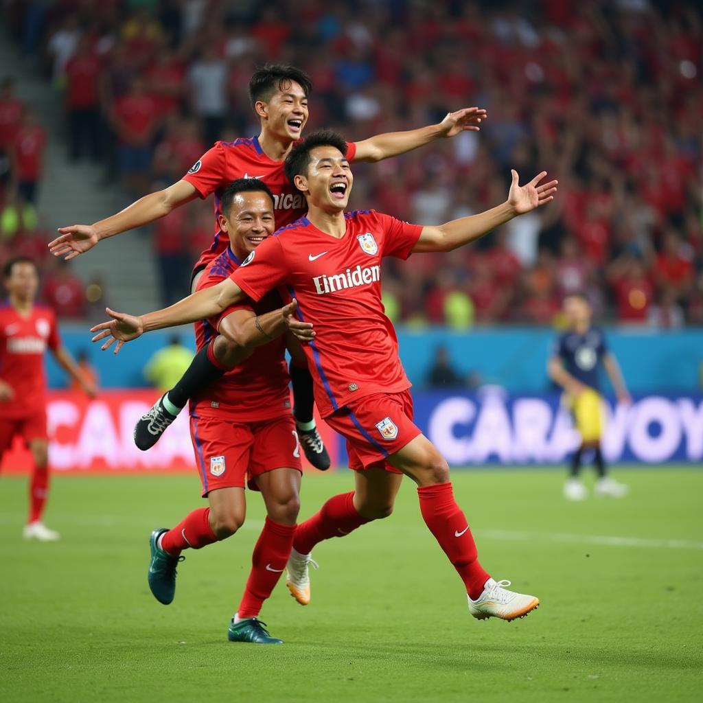 Quang Hai celebrates a goal for Hanoi FC