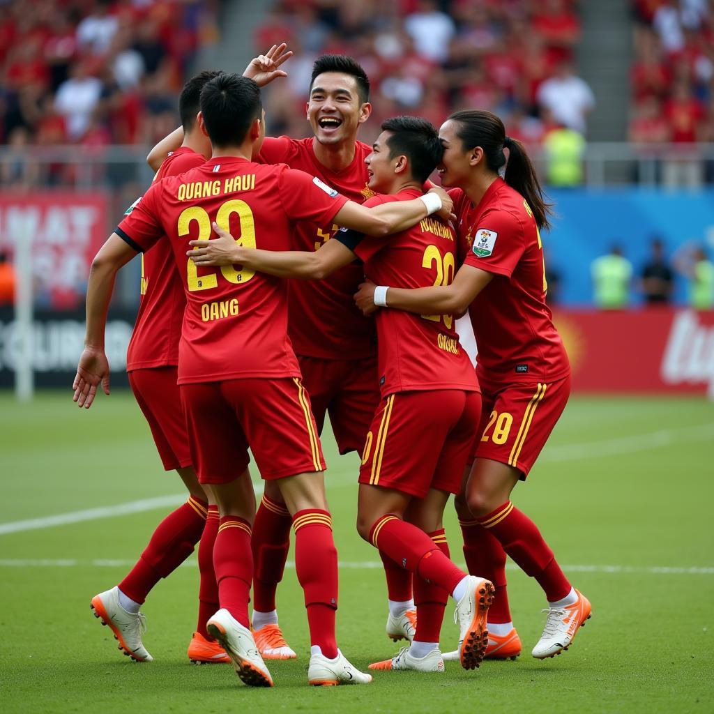 Quang Hai celebrating a goal for Vietnam