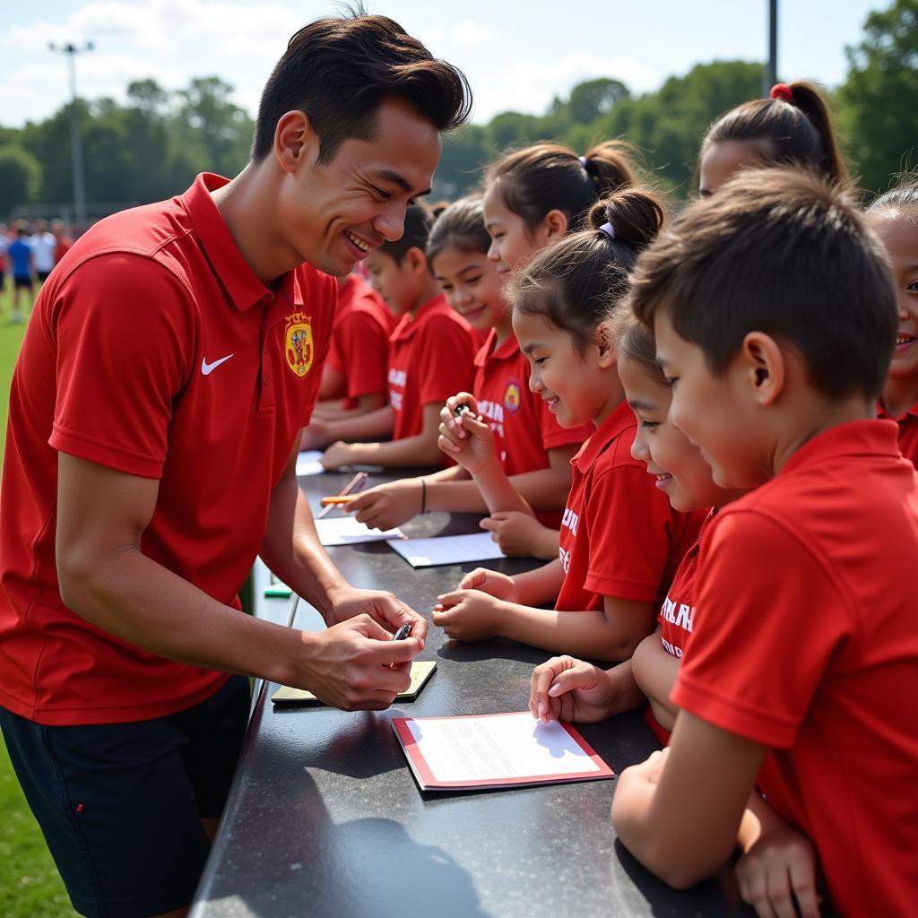 Quang Hai interacting with young fans