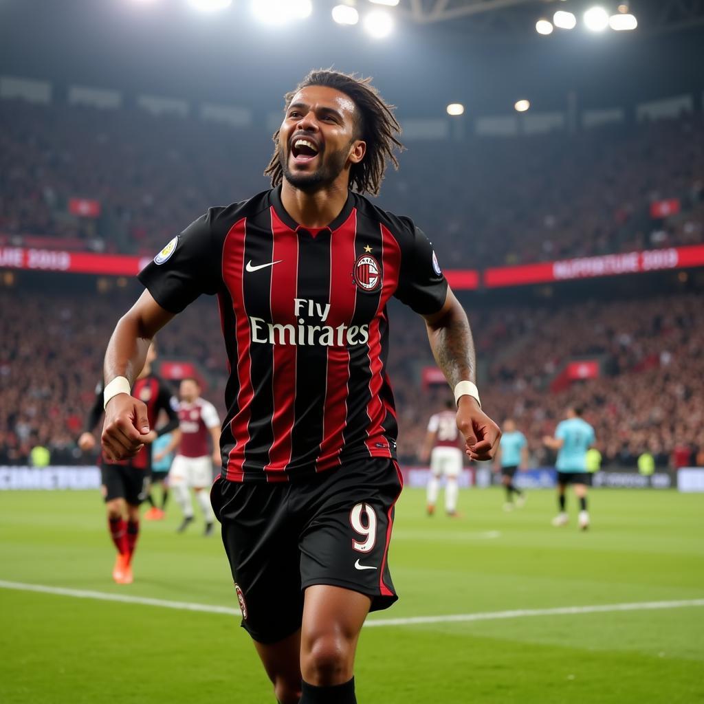 Rafael Leao celebrates a goal for AC Milan