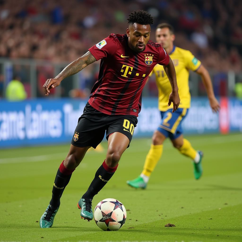 Rafael Leao skillfully dribbles past a defender.