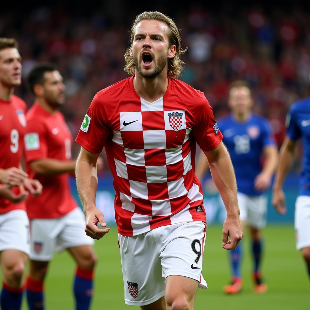 Ivan Rakitic celebrating a goal for Croatia