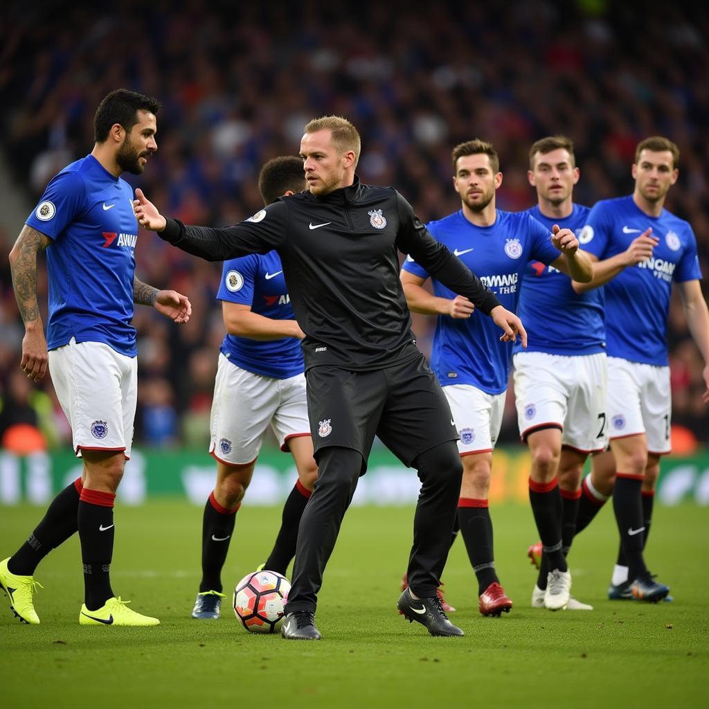 Rangers defensive wall against Haaland's free kick