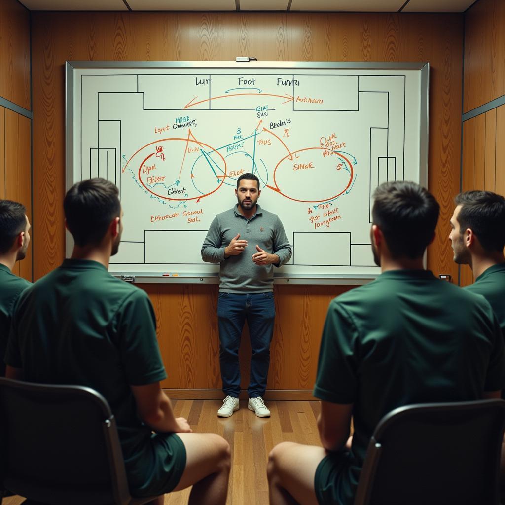 Ray instructing a team of footballers