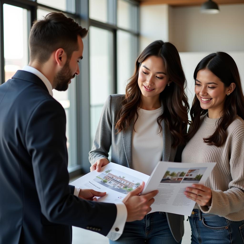 Couple consulting with a real estate agent about 4 Bridges City Quarter