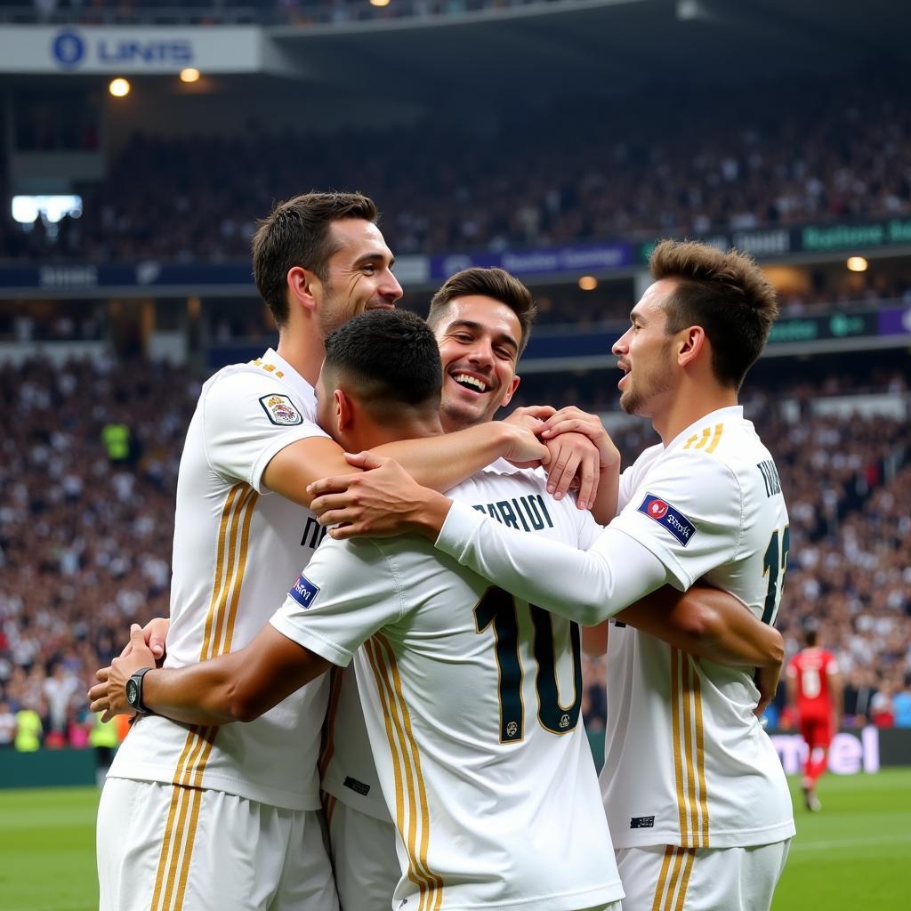 Real Madrid players celebrating a goal